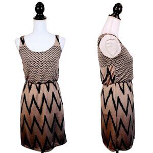 RUE 21 Mini Dress, Gold Black Polyester Sleeveless Boho Casual Stretchy, S